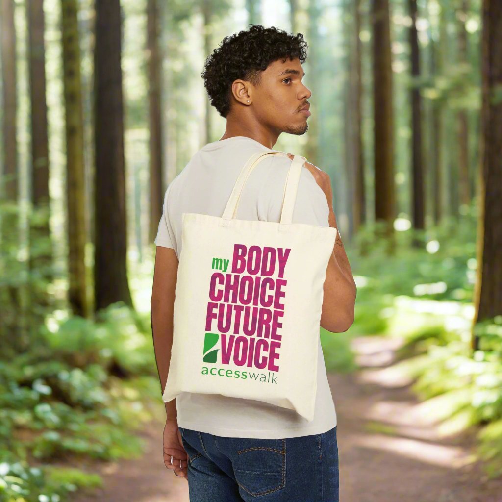 Tote Bag - Access Walk 'My Body, My Choice, My Future, My Voice' in Pinks and Greens